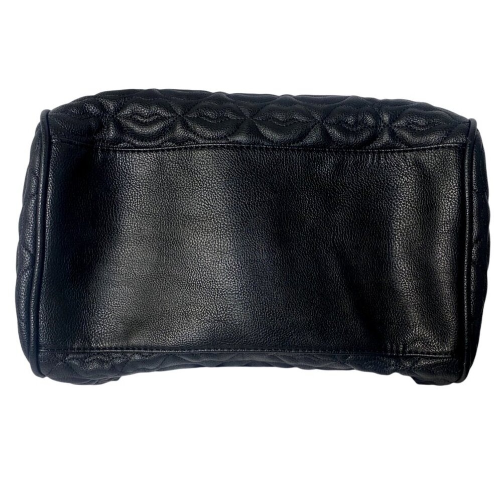 Betsey Johnson Quilted Black Lips Faux Leather Satchel Bag & Pom Poms Love Coll - Picture 6 of 14